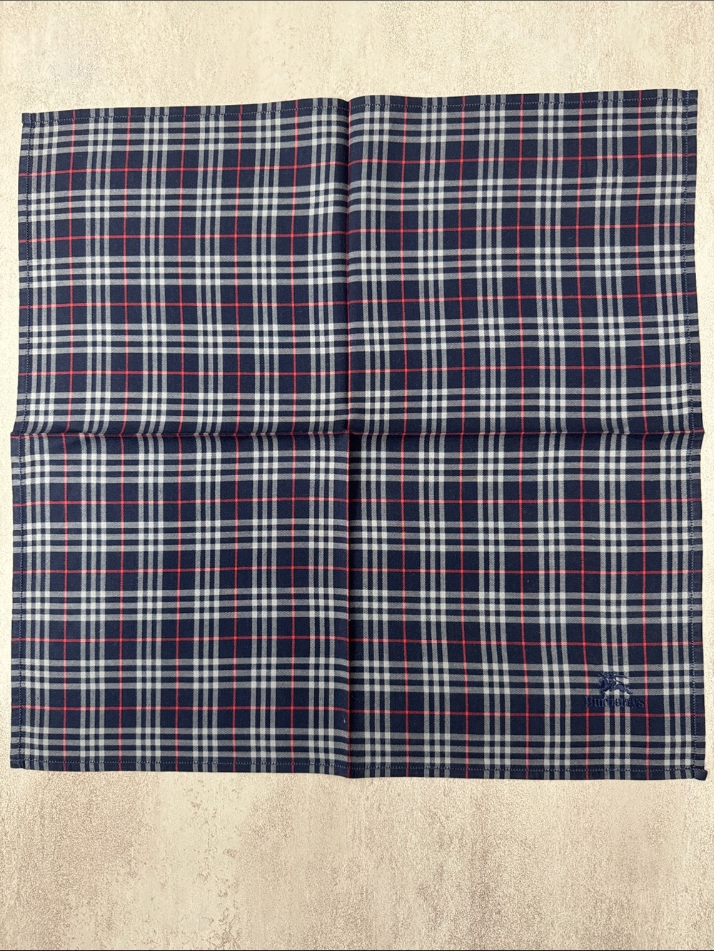 Burberry Navy, White & Red Plaid Pocket Square - Picture 1 of 4